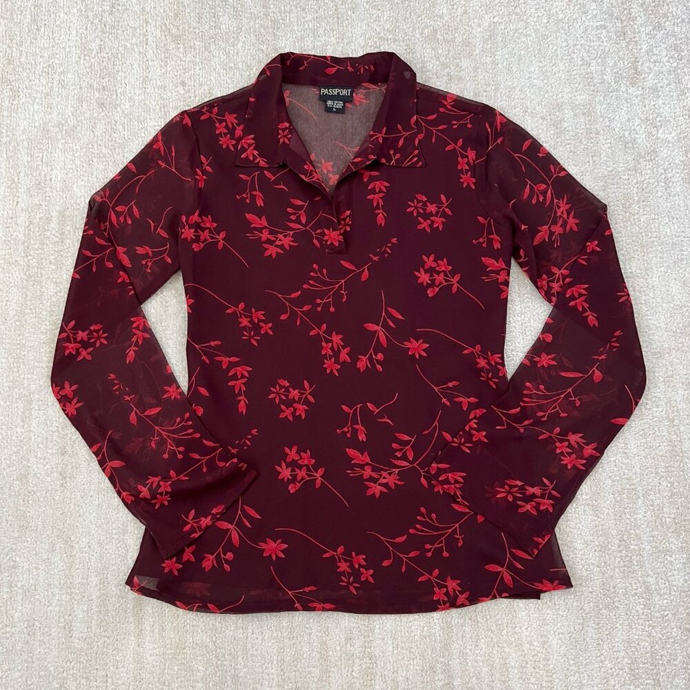 Vintage Passport Long Sleeve Floral Tunic Blouse Top L